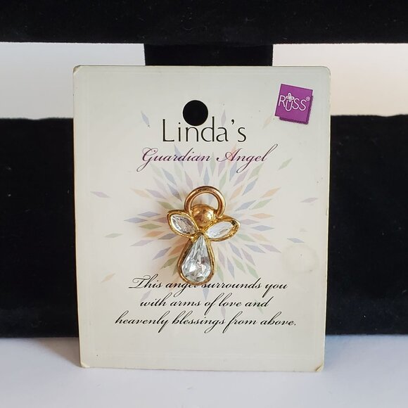 Vintage Russ Berrie Linda's Guardian Angel Lapel Brooch Pin Gold Tone - Picture 1 of 6